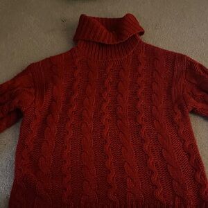 Women's Cable Knit Turtleneck Sweater - Red